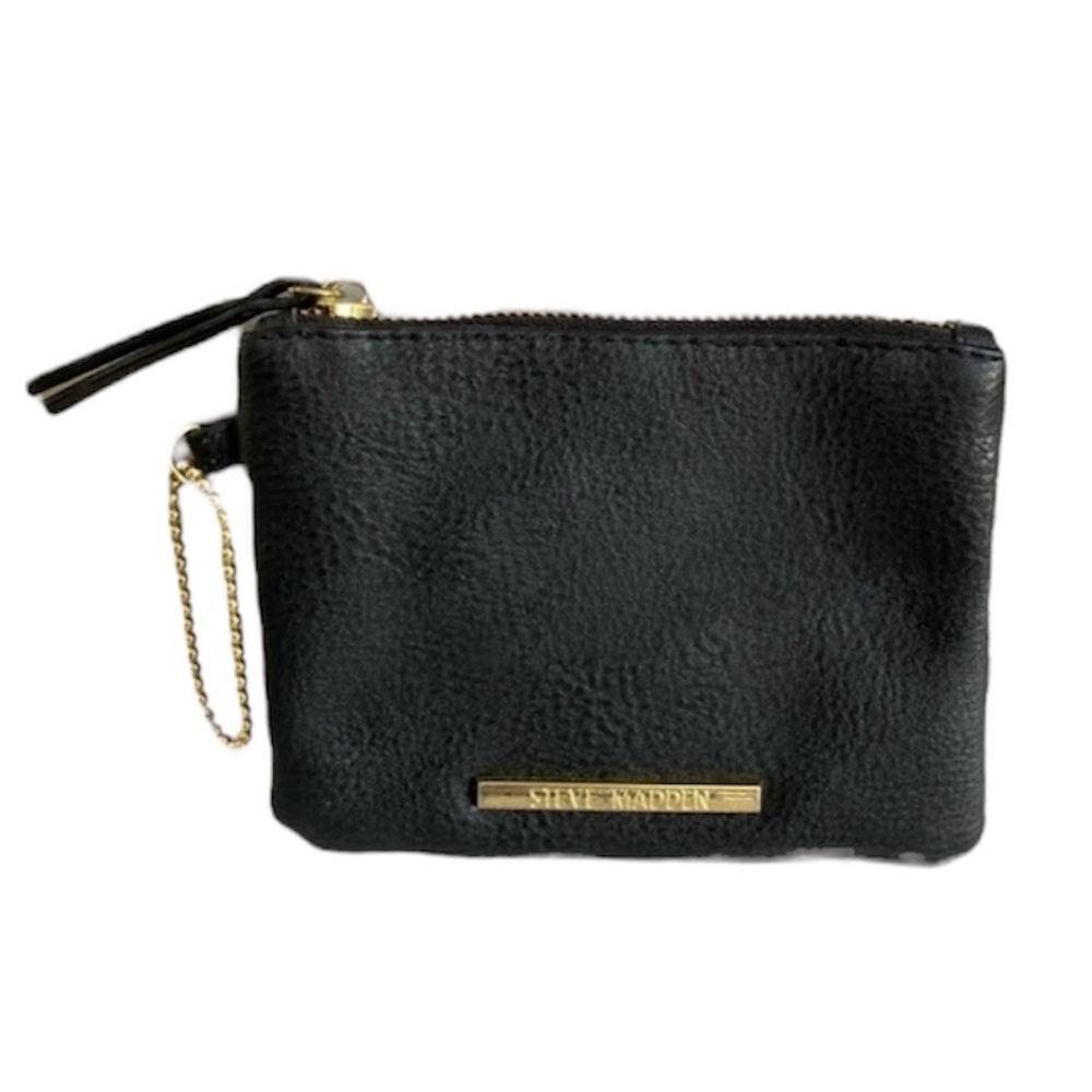 Steve Madden Black Coin Purse, Gold Zipper & Accents